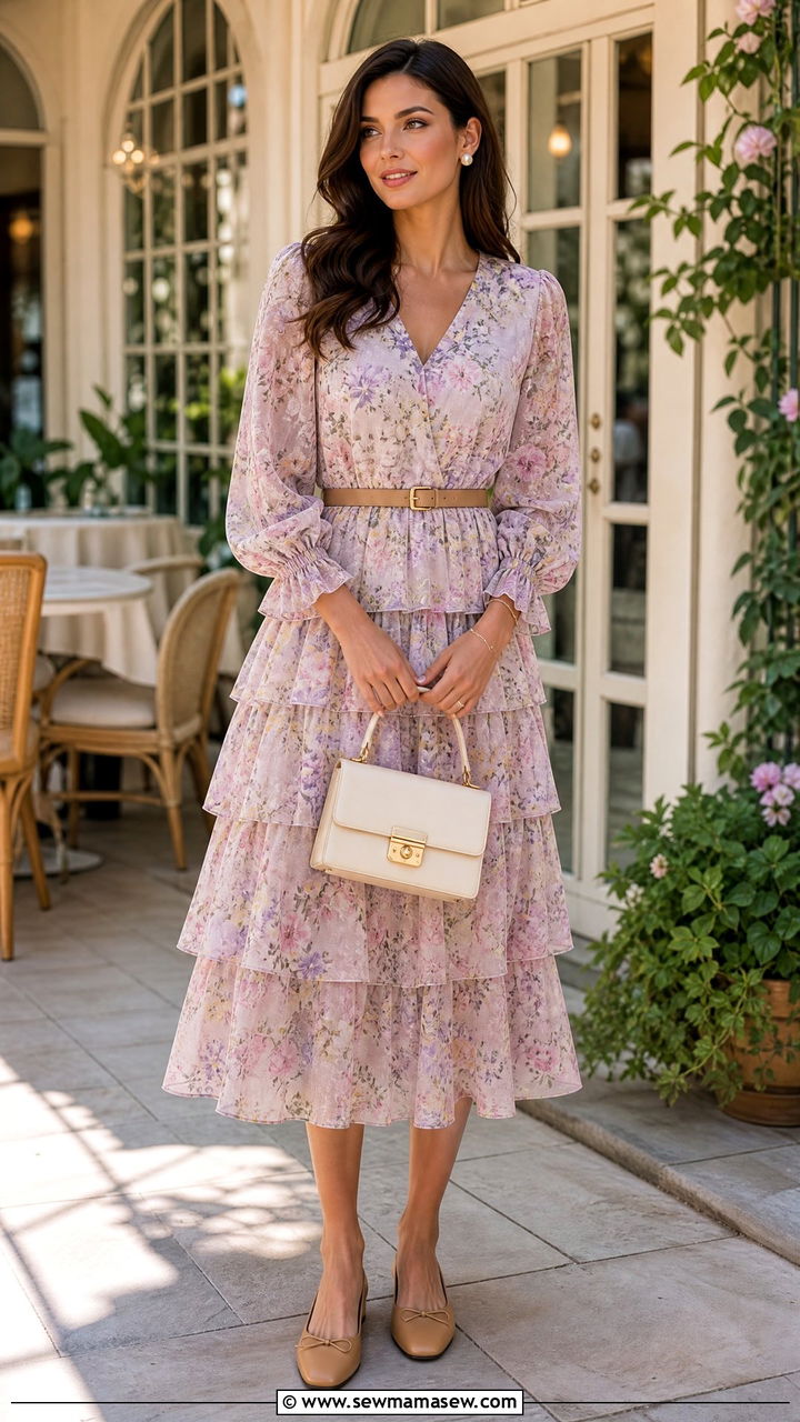 Tiered Midi Dress with Ballet Flats - 35 Hotel brunch outfit ideas