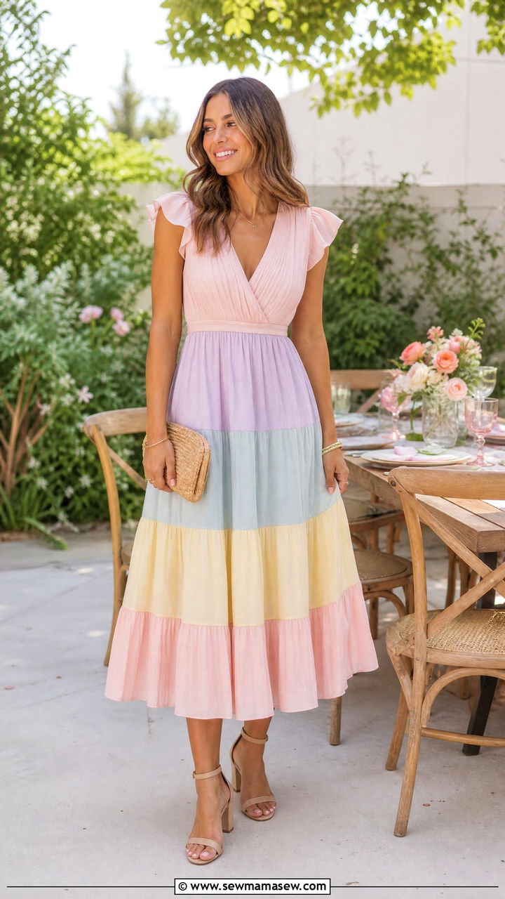 Tiered Midi Dress with Block Heels - 25 Brunch outfit ideas with a midi dress