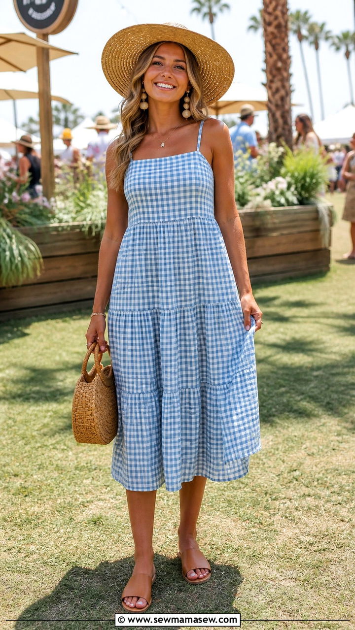 Tiered Midi Dress with Straw Accessories - 40 festival outfits for women