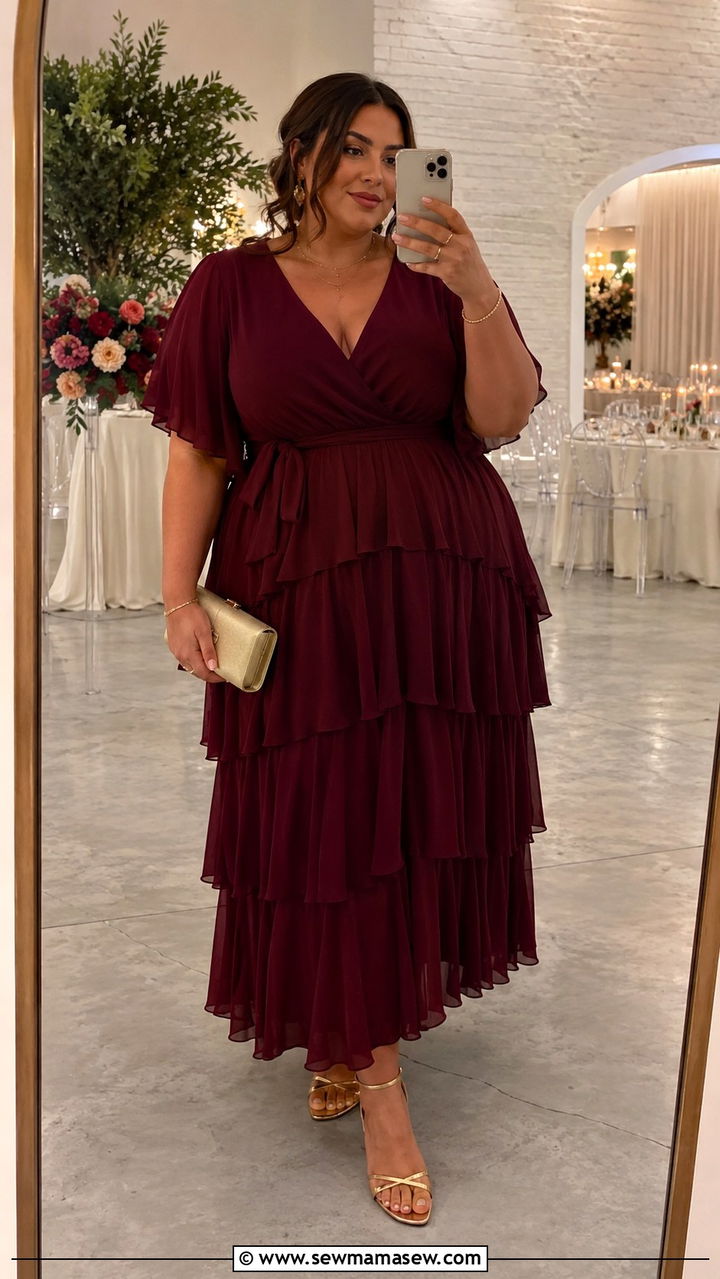 Tiered Ruffle Dress In Rich Jewel Tones - 30 Boho outfit ideas plus size