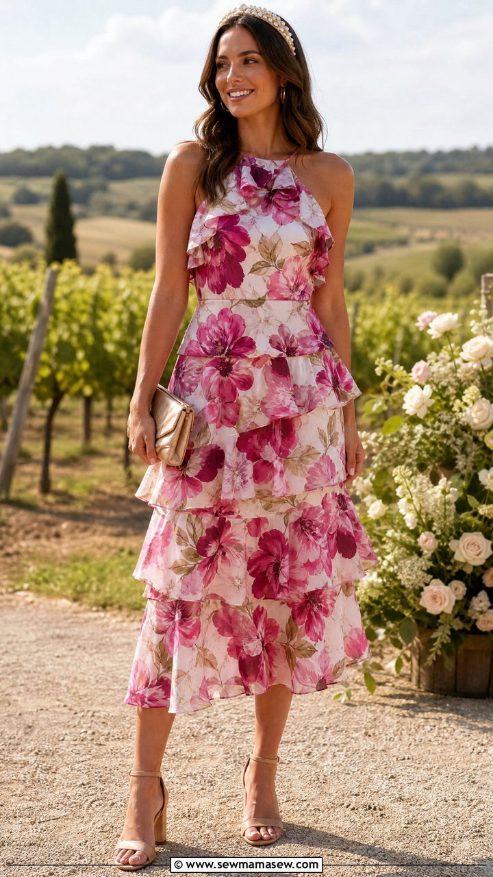 Tiered Ruffle Dress and Heels July Wedding Guest Look - 35 July outfits for women