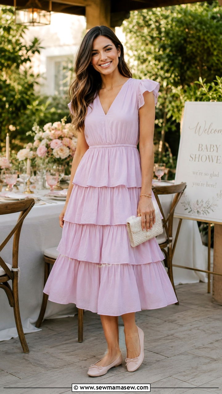 Tiered Ruffle Dress with Ballet Flats - 25 Baby shower brunch outfit ideas