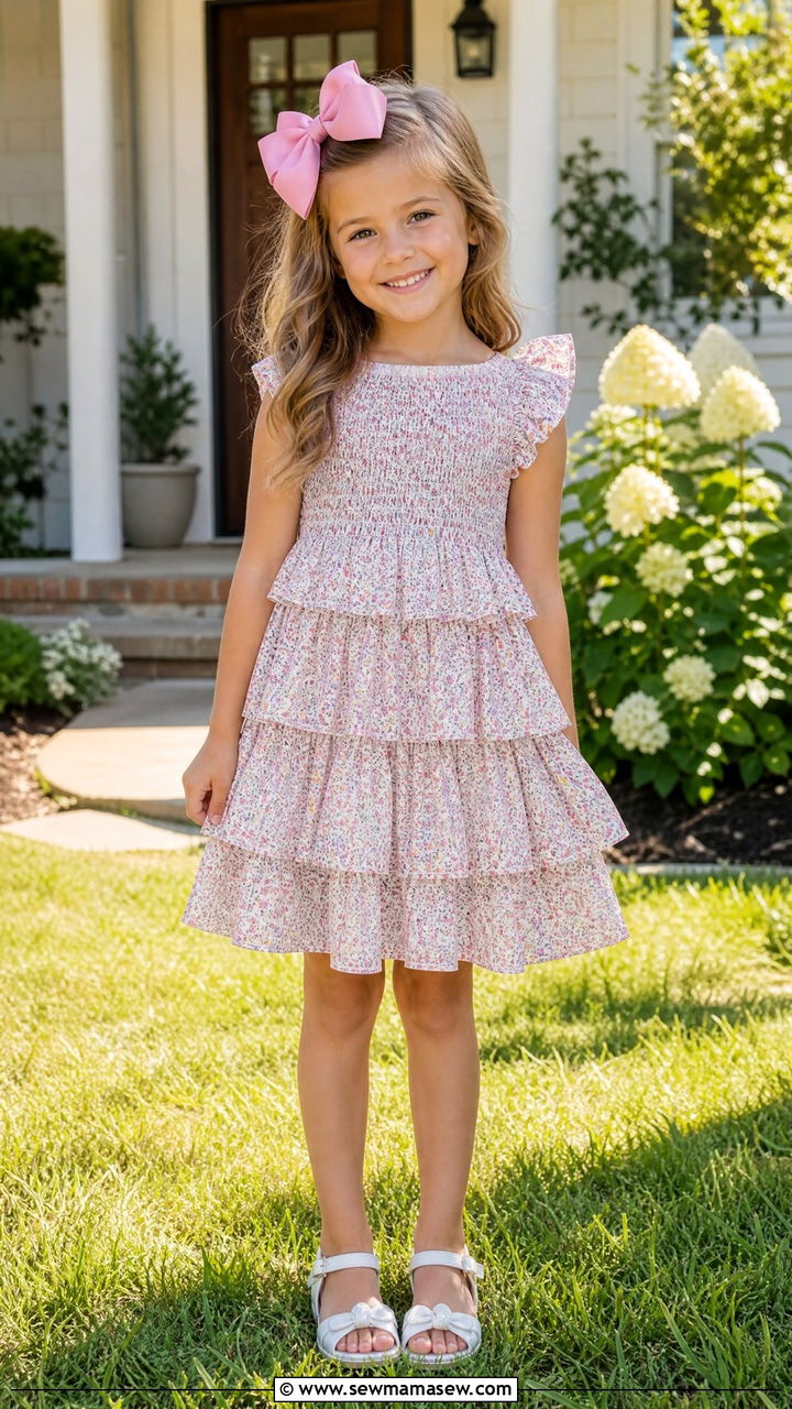 Tiered Ruffle Dress with Hair Bow - 25 First day of kindergarten outfit ideas