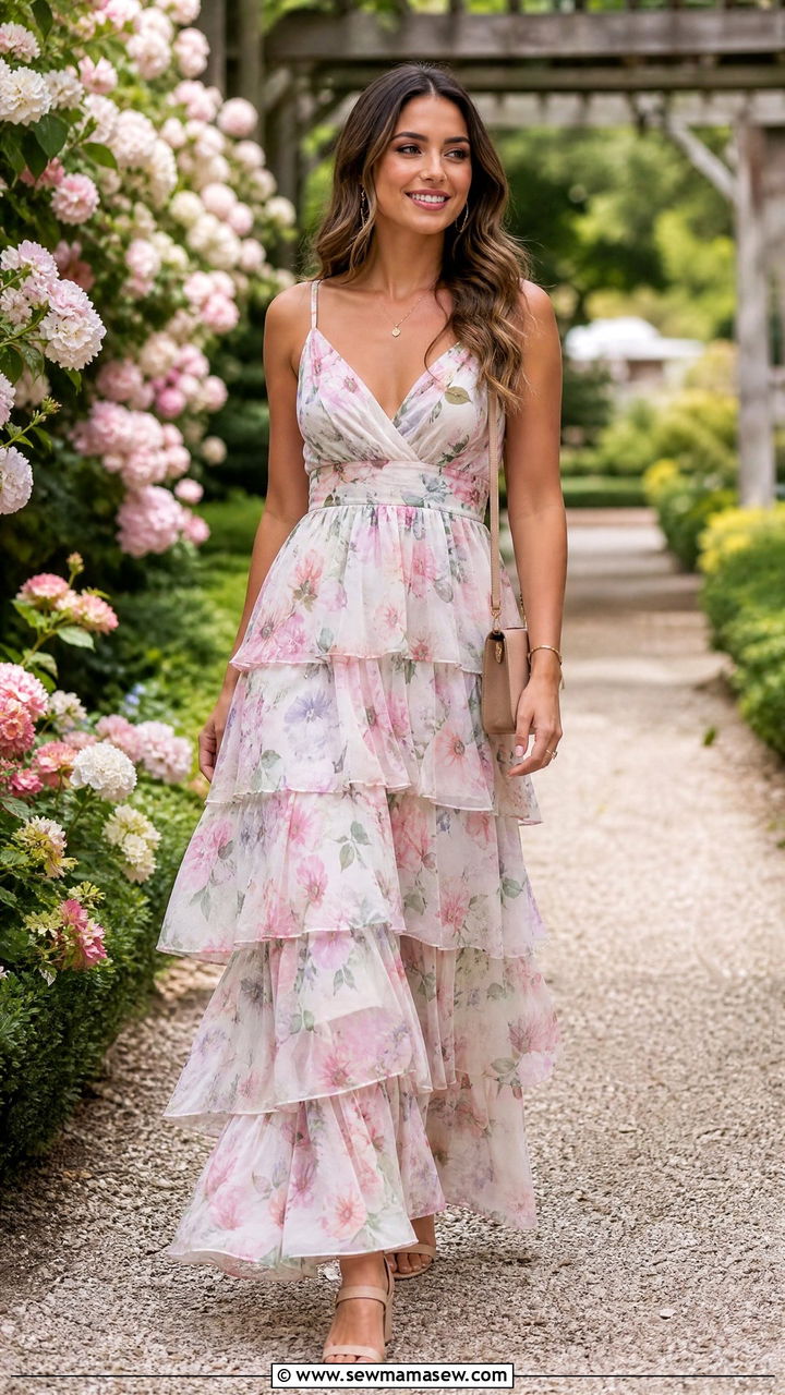 Tiered Ruffle Maxi Dress With Heels Outfit - 35 maxi dress outfits ideas
