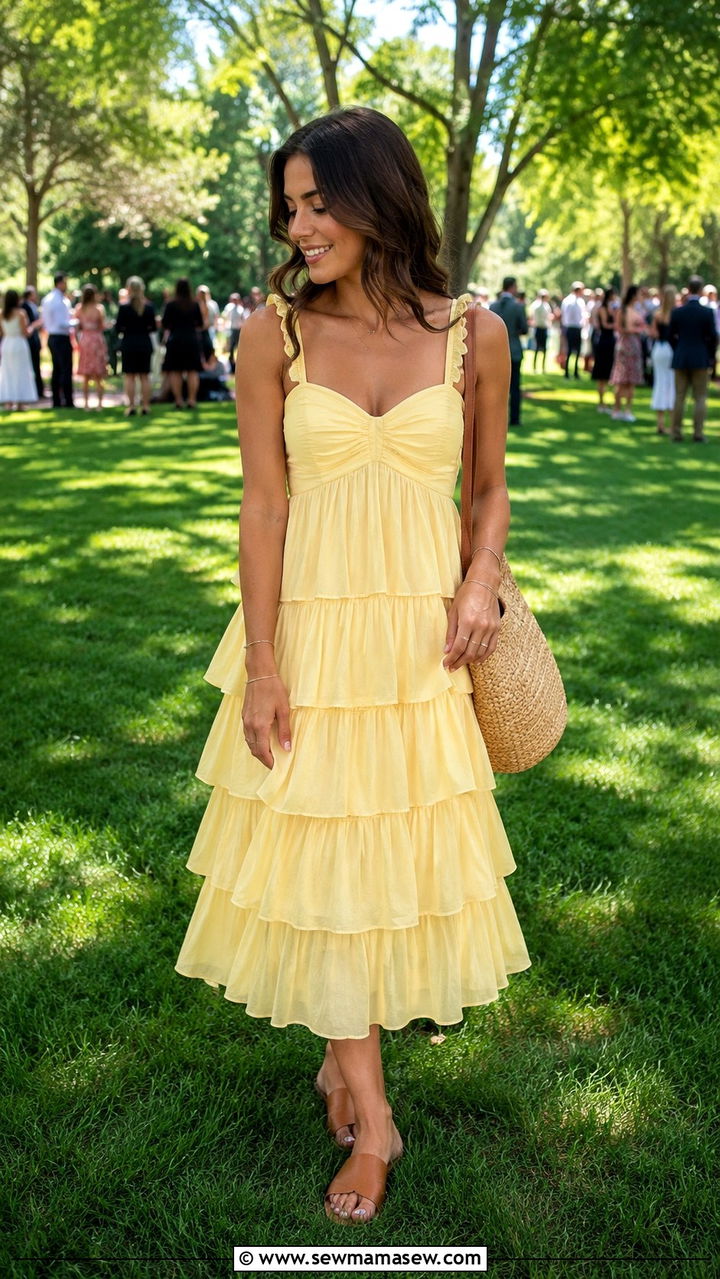 Tiered Ruffle Midi Dress And Flat Sandals Graduation Outfit - 30 chic graduation outfits for women