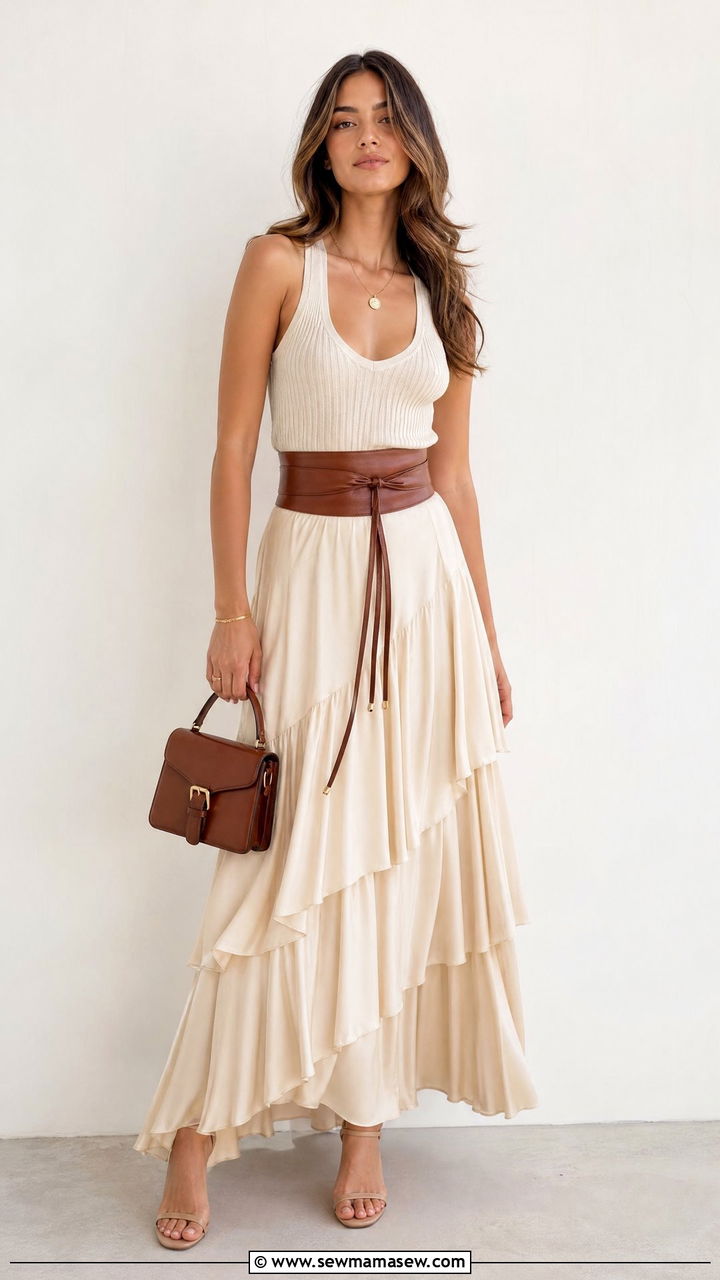 Tiered Silk Maxi Skirt With a Fitted Knit Tank - 25 Chloé boho outfit ideas