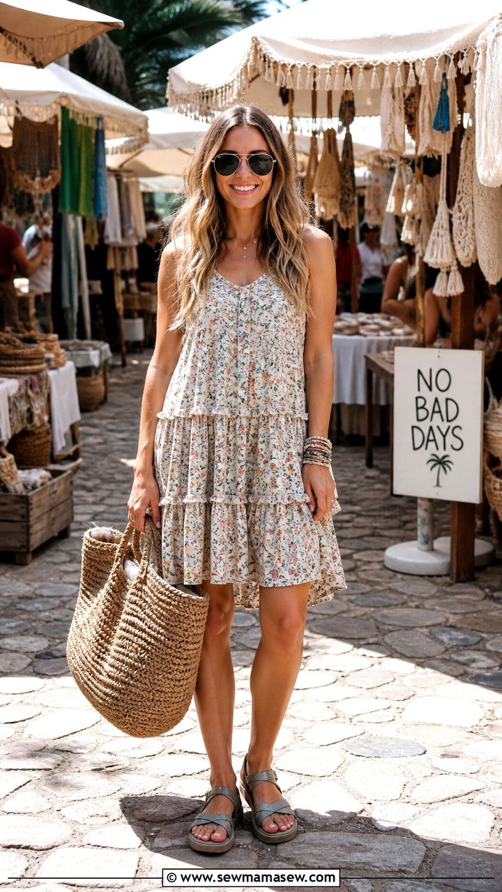 Tiered Smock Dress With Sporty Sandals - 40 casual dress outfits