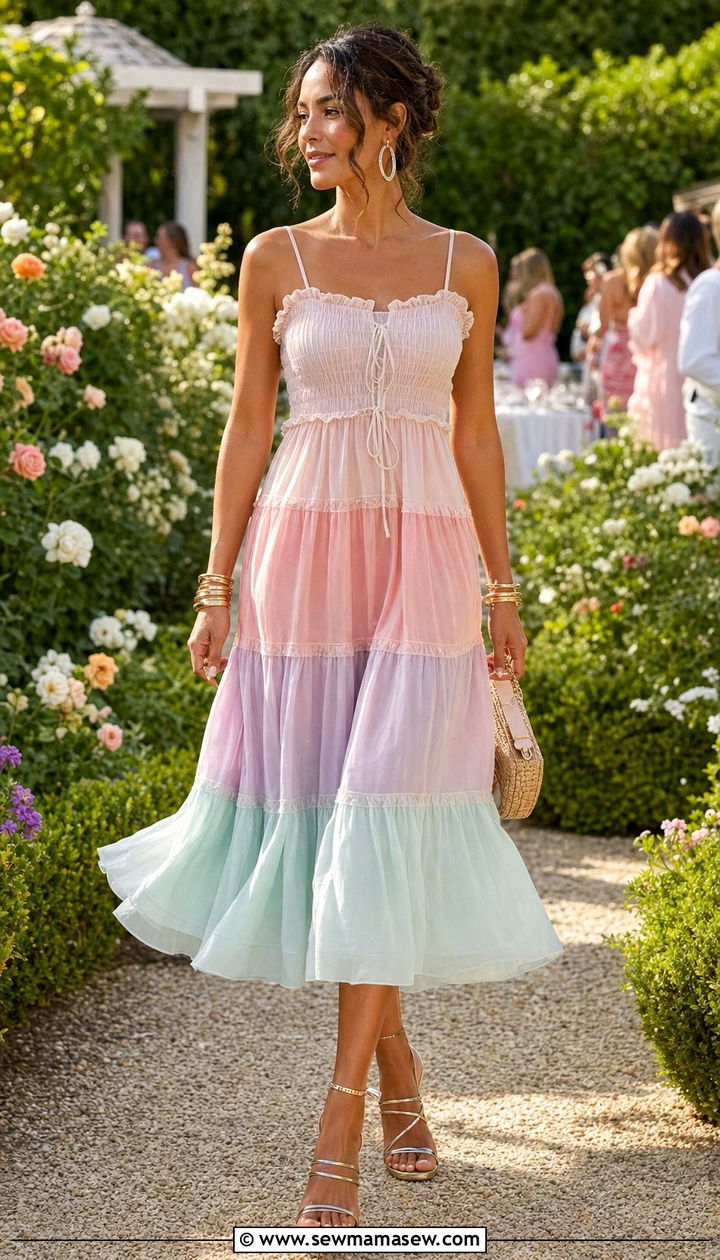 Tiered Sundress With Mixed Metal Anklet And Bangles - 25 Summer outfits with jewelry