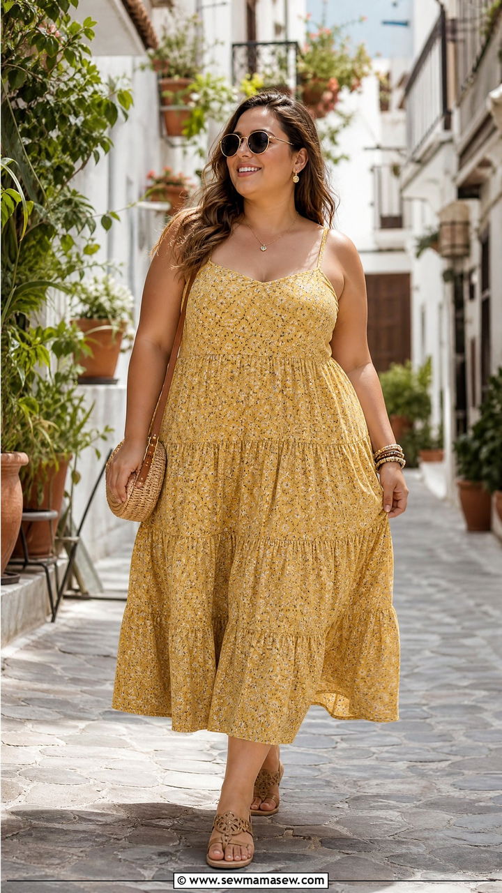 Tiered Sundress with Flat Sandals - 30 Summer outfits for plus size