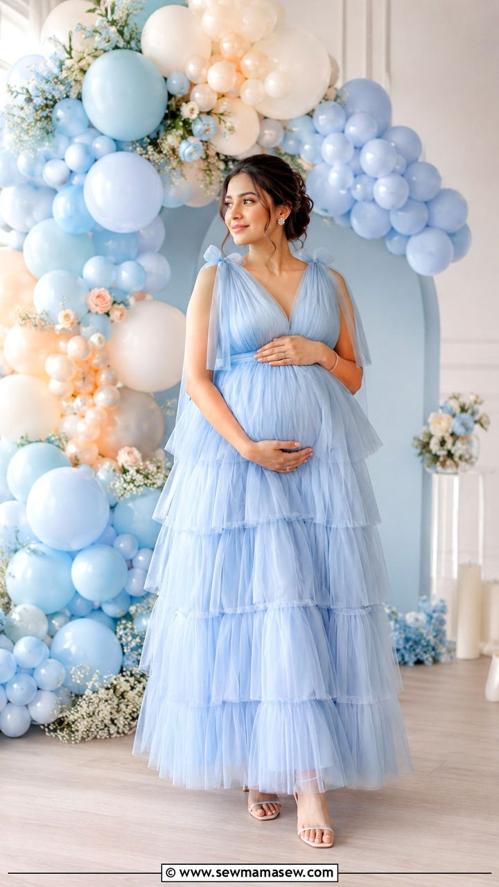 Tiered Tulle Maxi Dress Baby Shower - 30 chic baby shower outfits for women