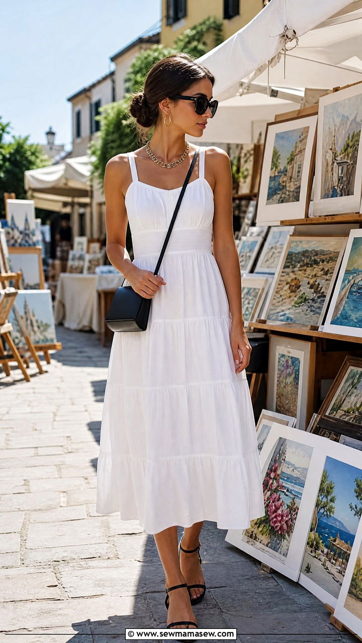 Tiered White Midi Dress Outfit - 30 Summer Europe packing outfits