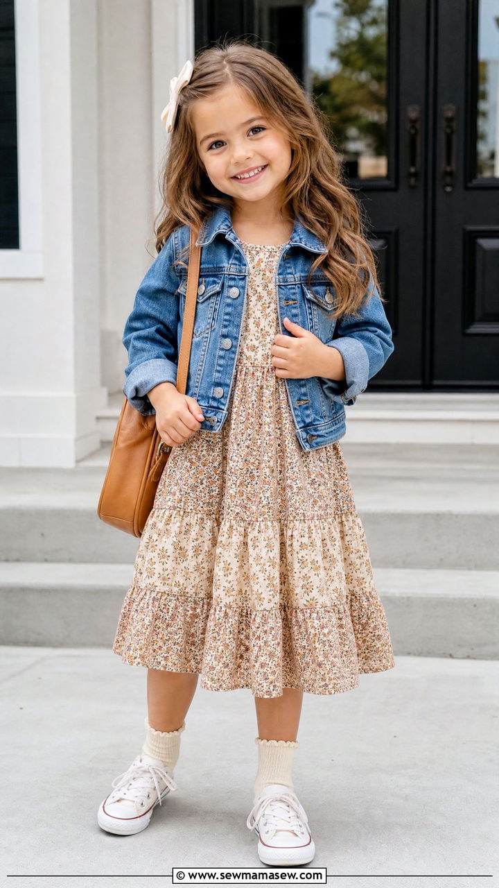 Tiered dress denim jacket preschool outfit - 30 Preschool outfit ideas
