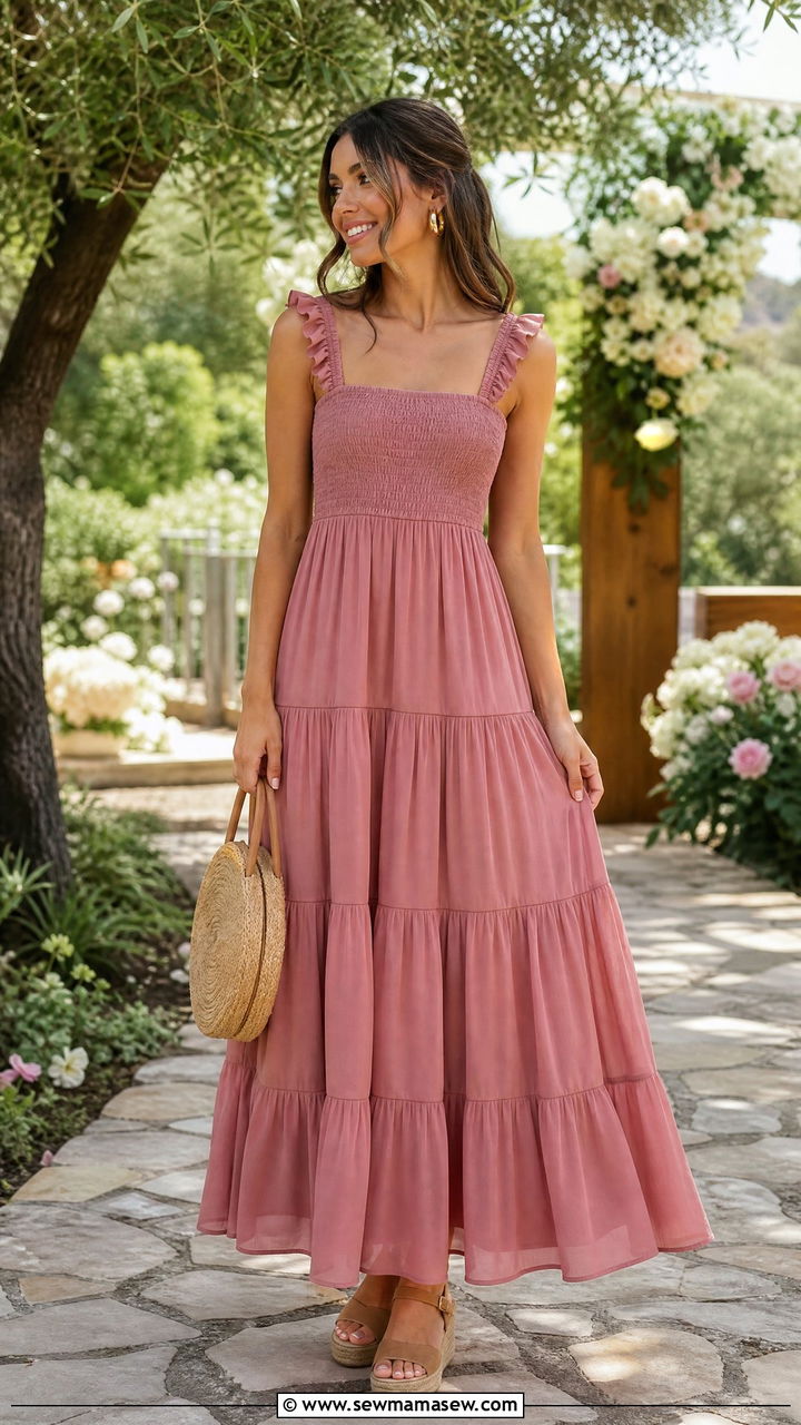 Tiered maxi dress for wedding guest - 35 Maxi dress for wedding guest outfit ideas
