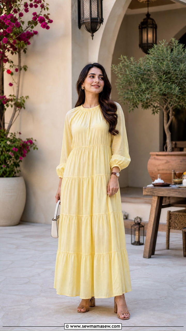 Tiered maxi dress with block heels - 25 Iftar outfit ideas