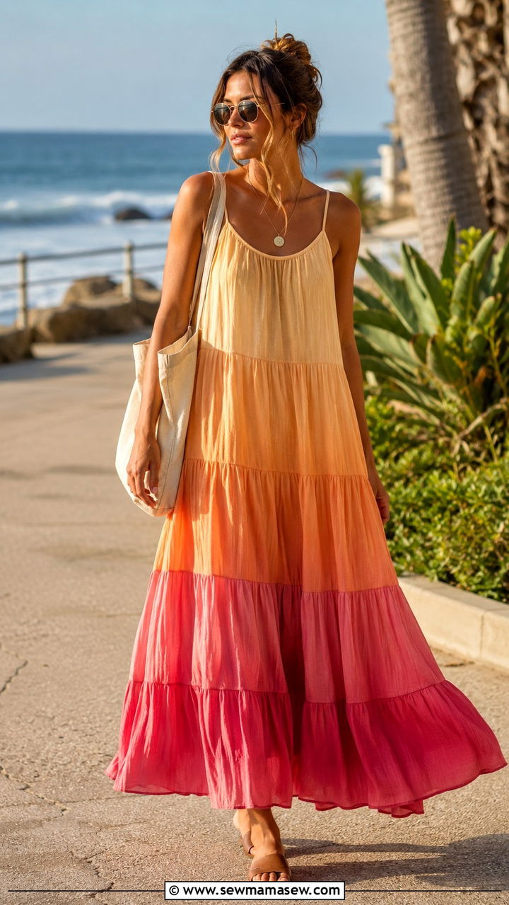 Tiered maxi dress with flat slides - 20 Summer 2026 dress trends