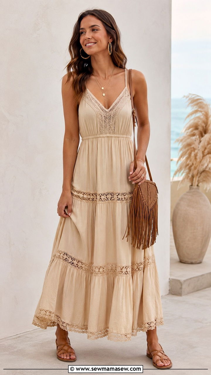 Tiered maxi dress with fringe crossbody - 25 Boho chic clothing ideas 2026
