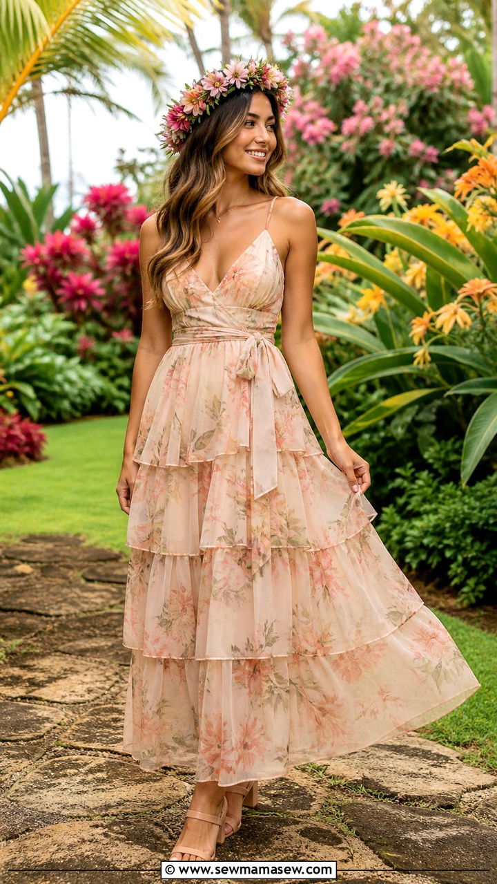 Tiered maxi dress with strappy sandals - 40 What to wear in Kauai