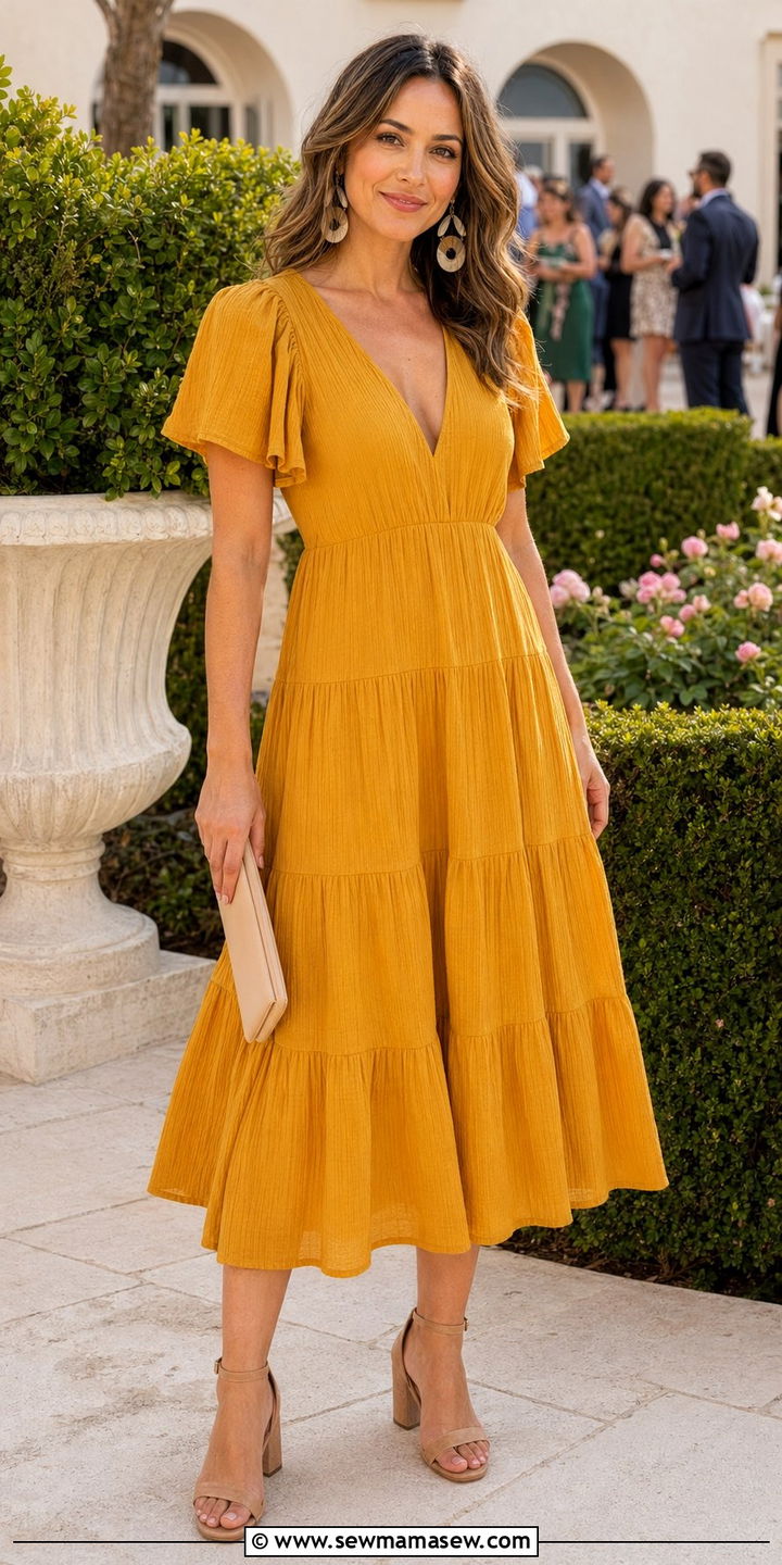 Tiered midi dress and block heel sandals August outfit - 35 August outfits for women