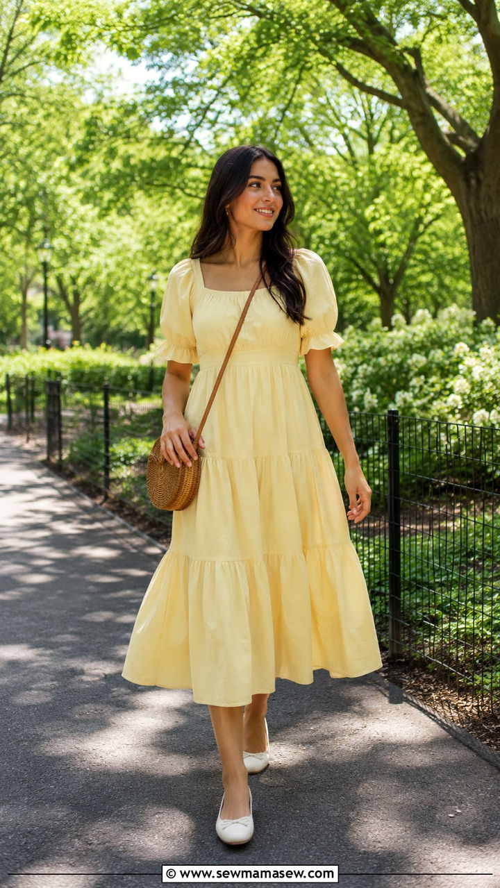Tiered midi dress with ballet flats - 25 Midi dress with ballet flats outfit ideas