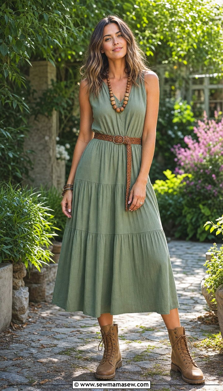 Tiered midi dress with combat boots - 25 Summer outfits with combat boots