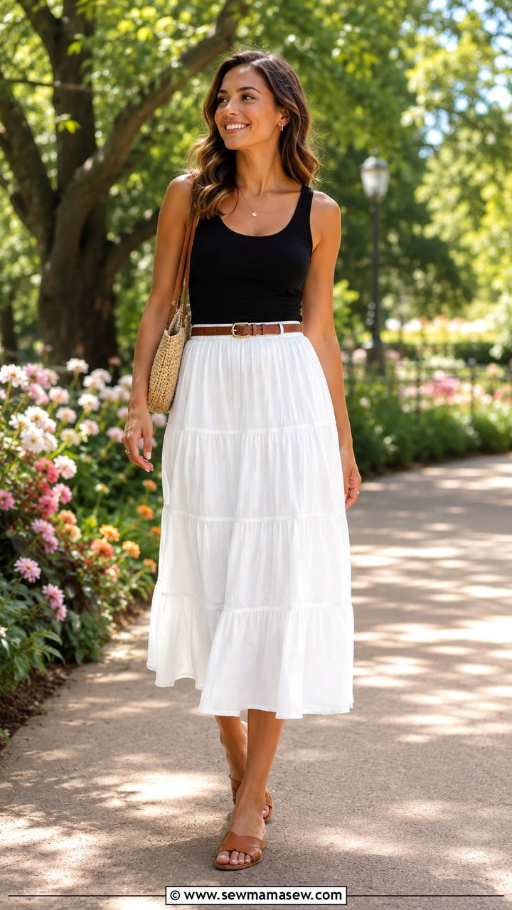 Tiered midi skirt and slide sandals - 20 spring outfits with slide sandals