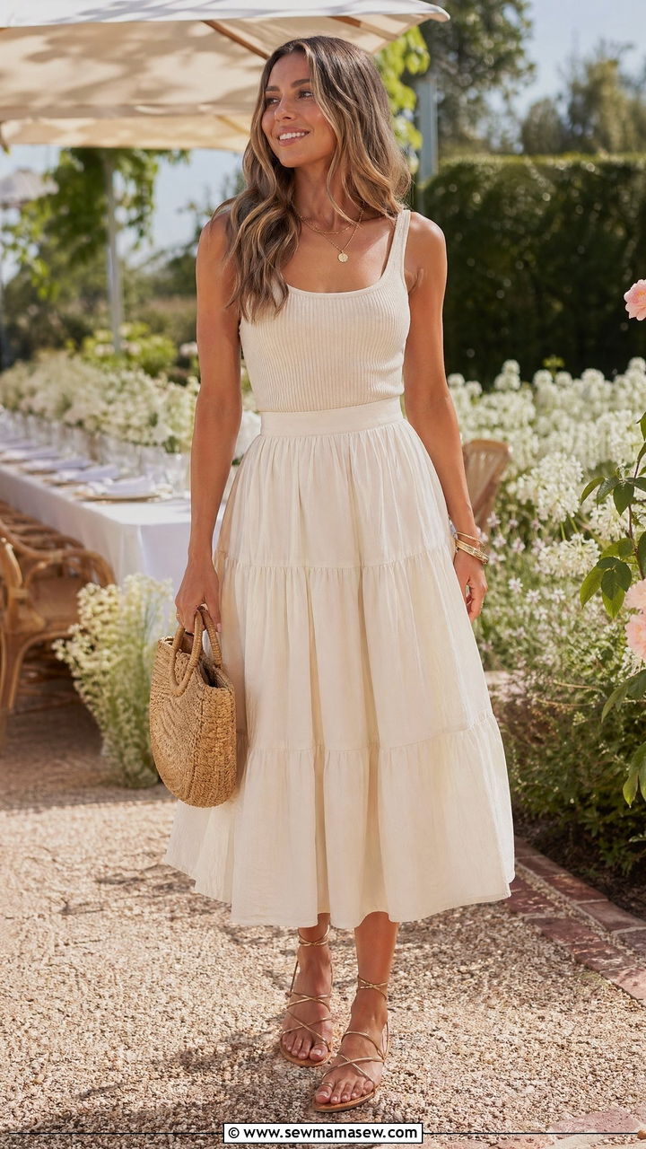 Tiered midi skirt and tank top summer outfit - 35 Cool summer outfits