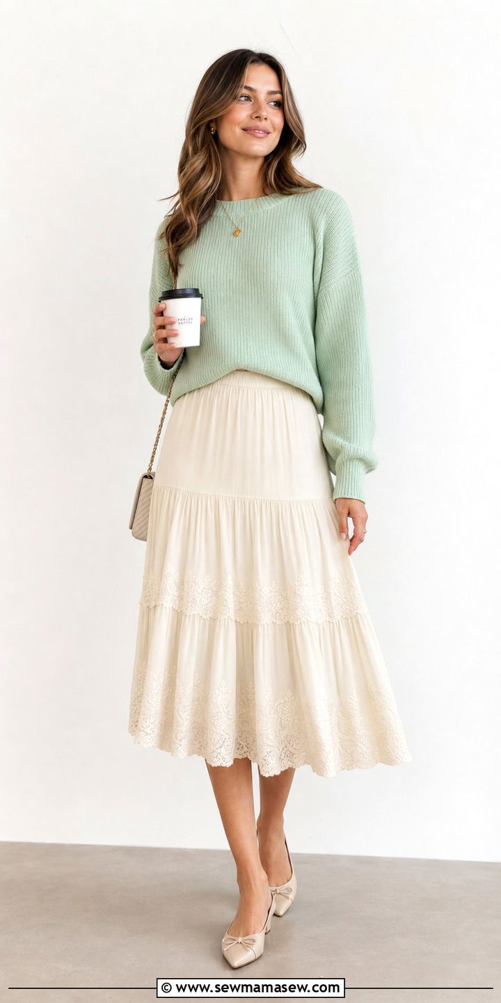 Tiered skirt and sweater fairycore outfit - 25 spring fairycore outfit ideas