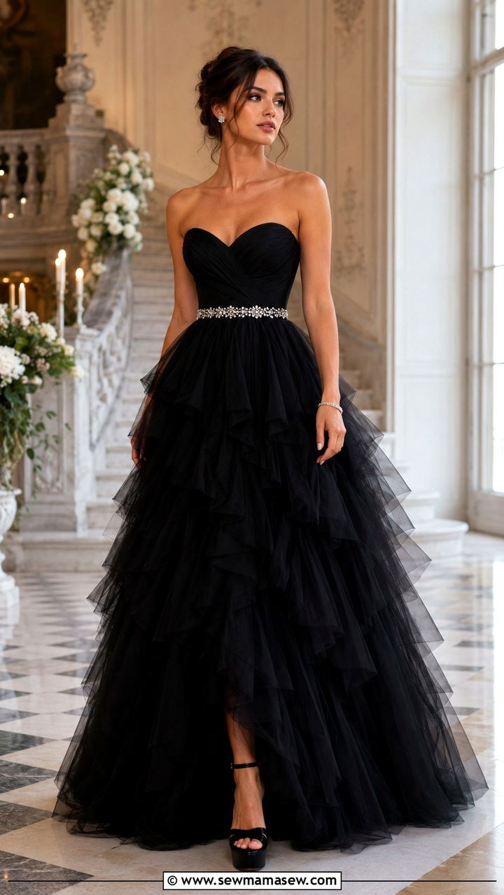 Tiered tulle ball gown with crystal belt - 25 White tie wedding guest outfit ideas