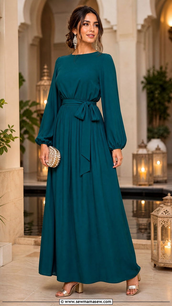 Tiewaist maxi dress with heeled sandals - 30 summer outfits for modest women