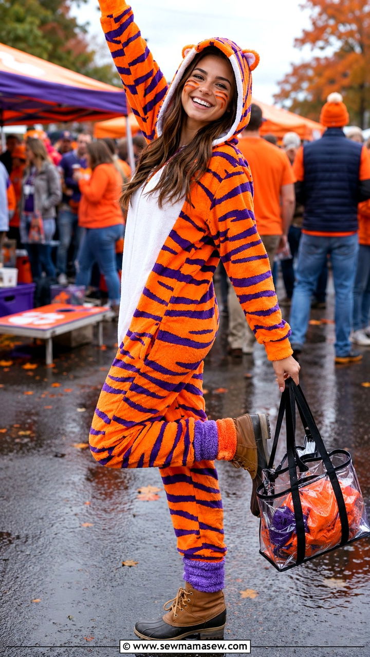 Tiger onesie Clemson game day chilly night - 20 Gameday outfit ideas Clemson