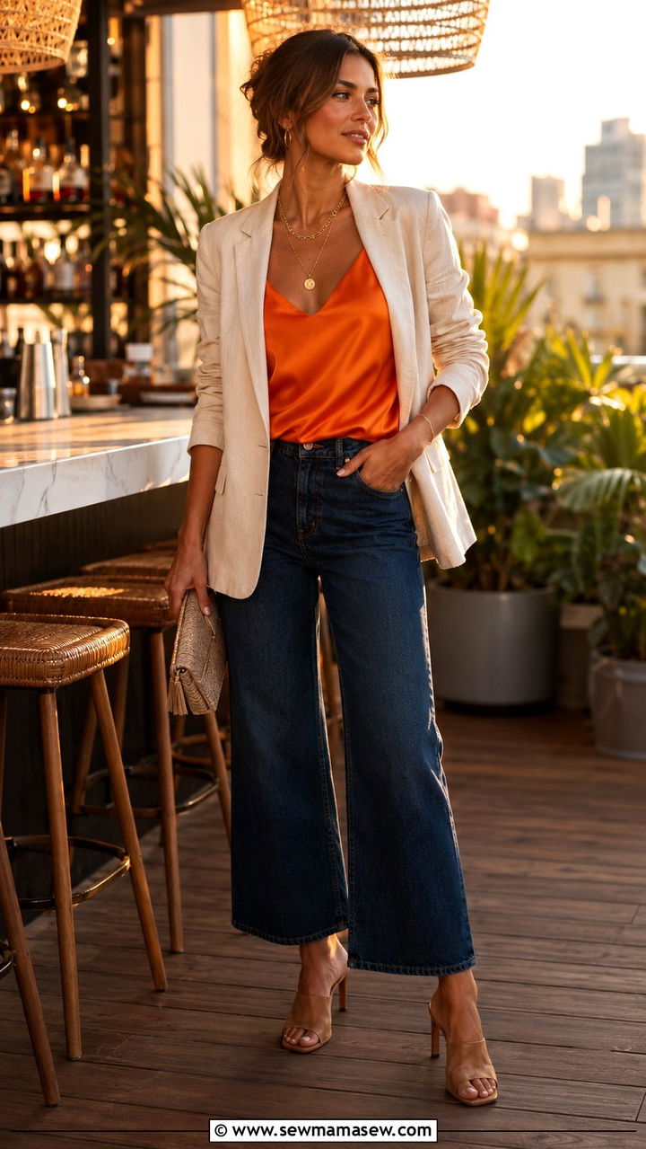 Tigerlily Orange Blouse Outfit - 30 Pantone color of the year outfit ideas