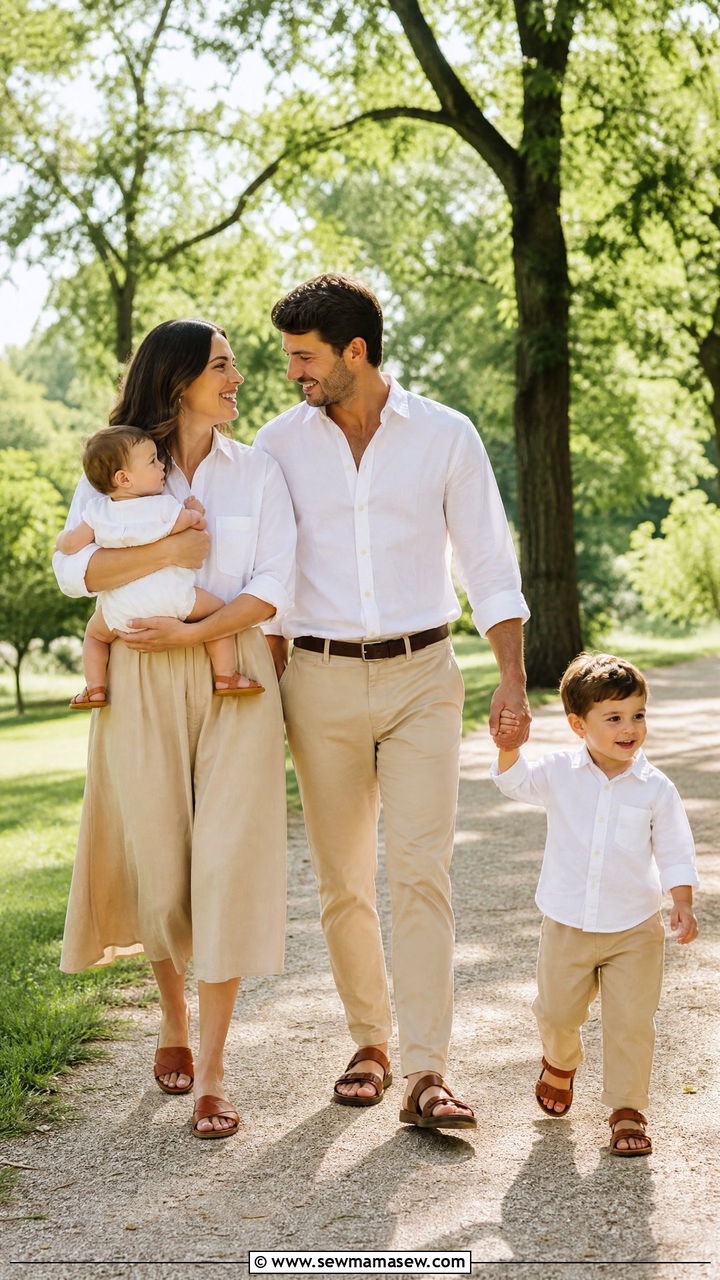 Timeless White Shirts and Khaki Bottoms for Park Family Photos - 30 Family photoshoot outfit ideas