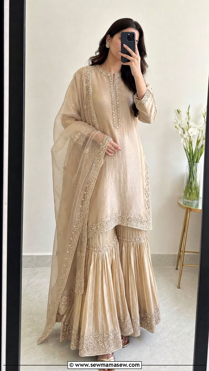 Tissue Silk Kurta With Gharara - 25 Eid outfit ideas Indian