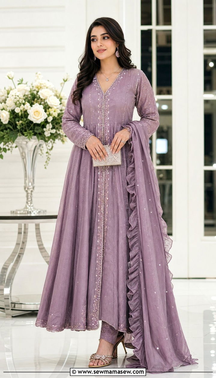 Tissue Silk Pishwas with Churidar - 25 Eid outfit ideas Pakistani