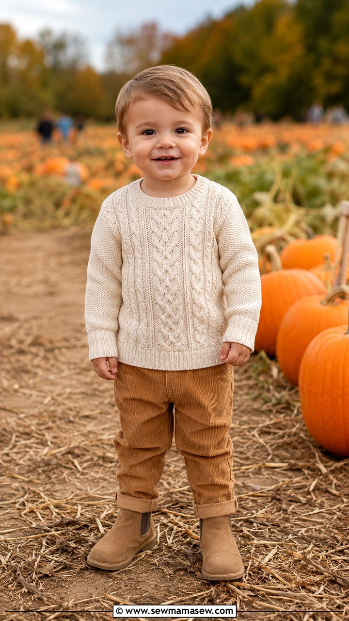 Toddler Boy Cable Knit Sweater And Corduroy Pants Outfit - 30 Toddler boy outfit ideas