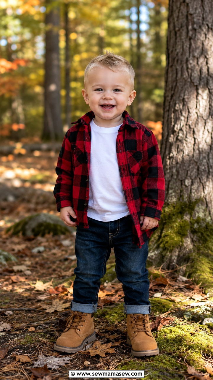 Toddler Boy Flannel Shirt And Dark Jeans Outfit - 30 Toddler boy outfit ideas