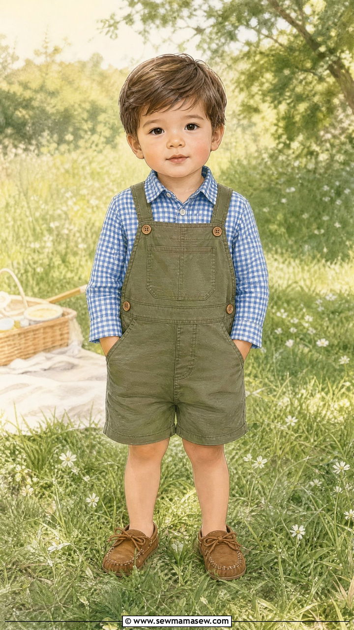 Toddler Boy Gingham Shirt And Shortalls Outfit - 30 Toddler boy outfit ideas