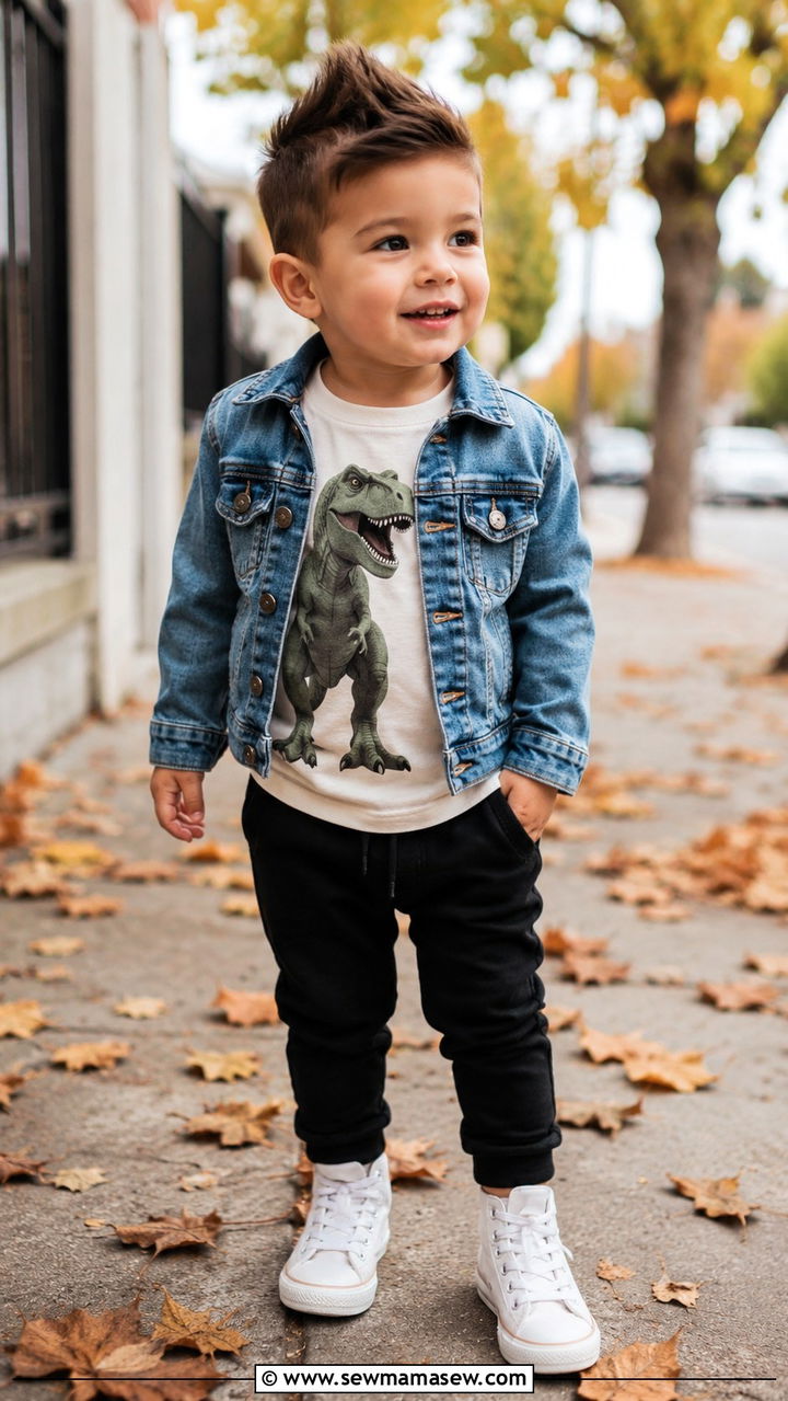 Toddler Boy Graphic Tee And Denim Jacket Outfit - 30 Toddler boy outfit ideas