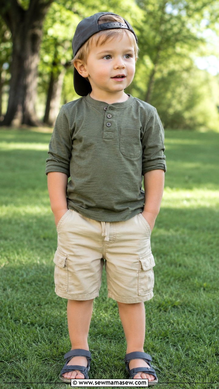 Toddler Boy Henley Shirt And Cargo Shorts Outfit - 30 Toddler boy outfit ideas
