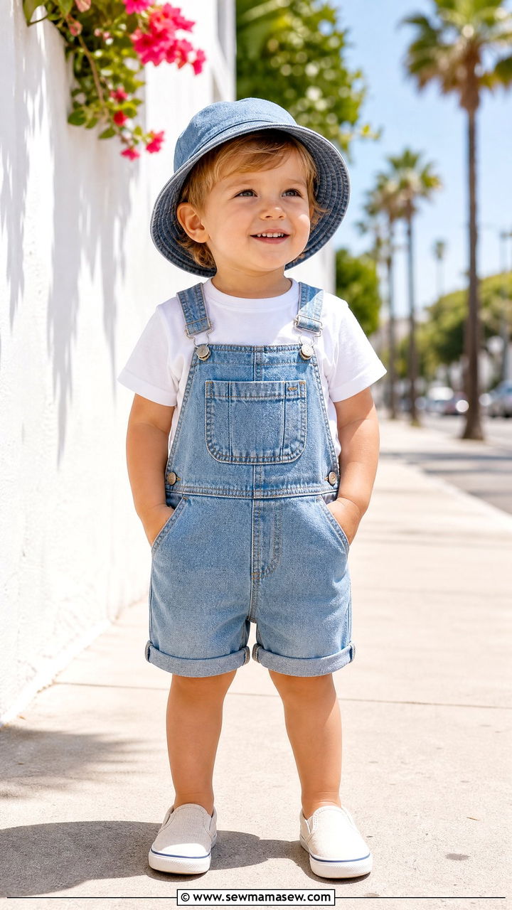 Toddler Denim Shortalls With Tee - 30 Summer outfits for toddlers