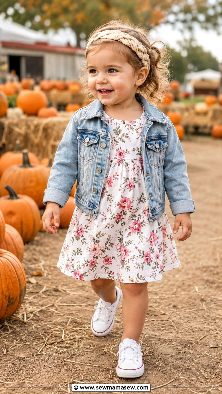 Toddler Girl Floral Dress with Denim Jacket - 30 Toddler girl outfit ideas