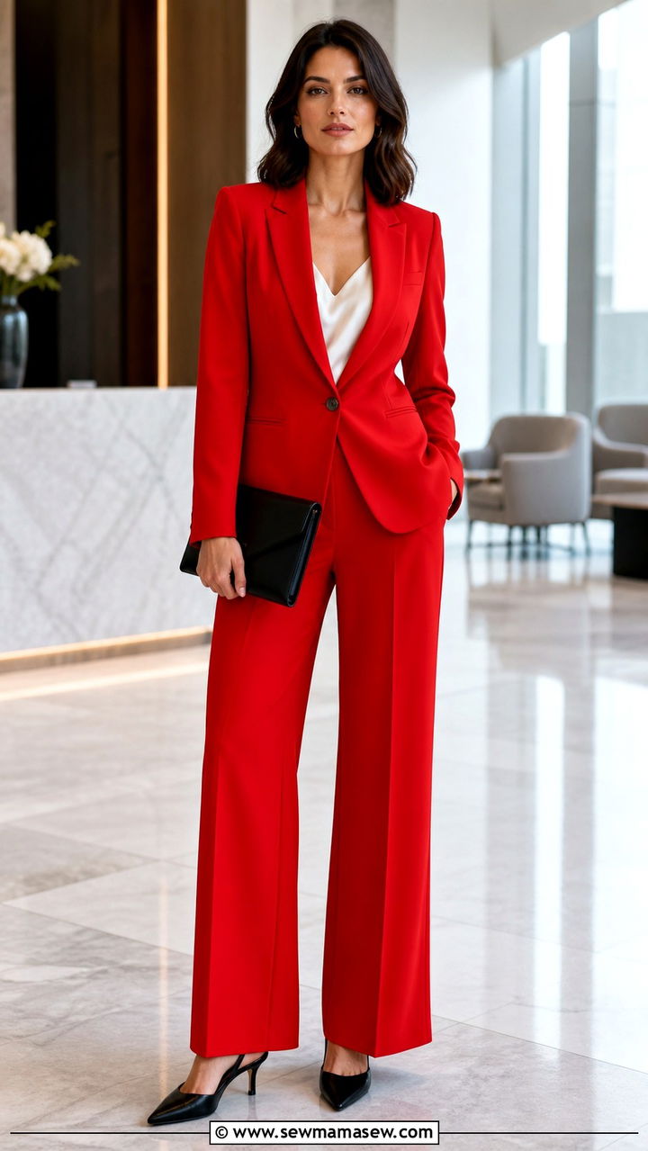Tomato Red Blazer and Trousers Outfit - 40 All tomato red outfit ideas
