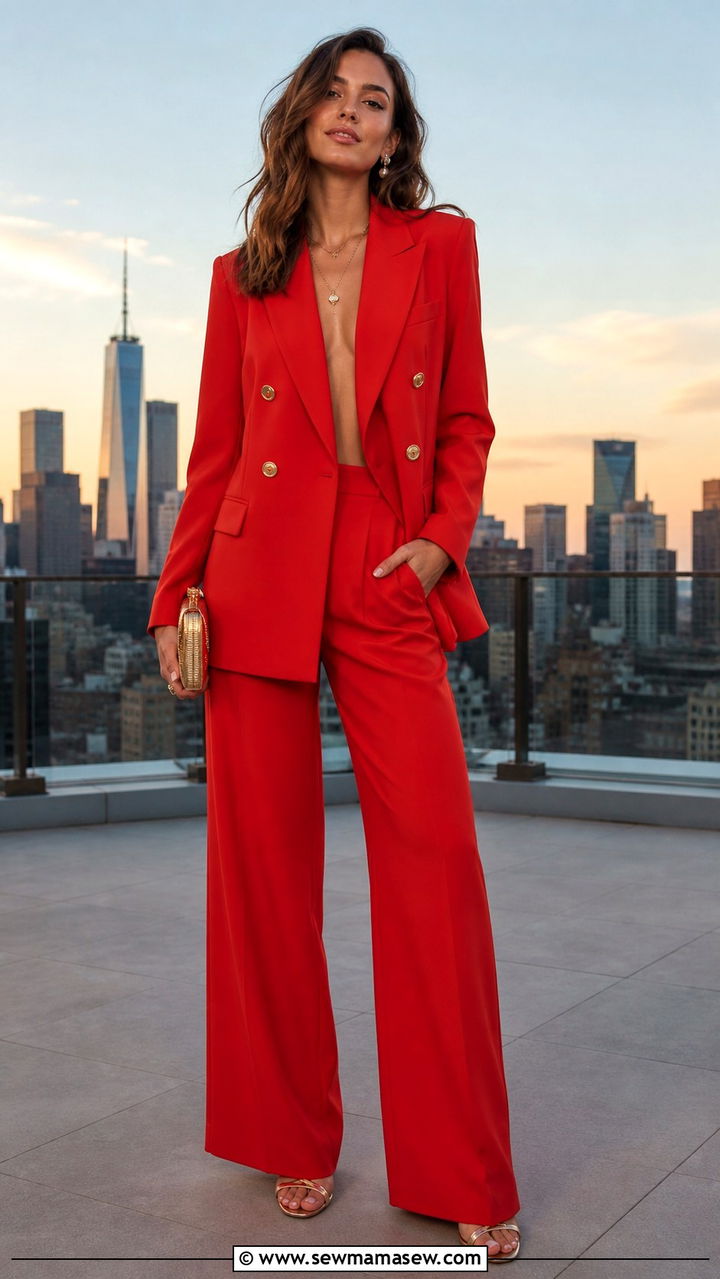 Tomato Red Color Drench Suit - 40 summer outfits 2026