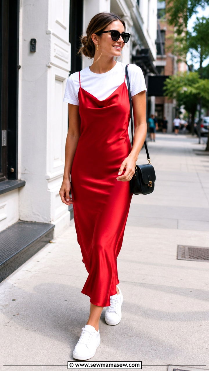 Tomato Red Slip Dress Outfit - 40 All tomato red outfit ideas