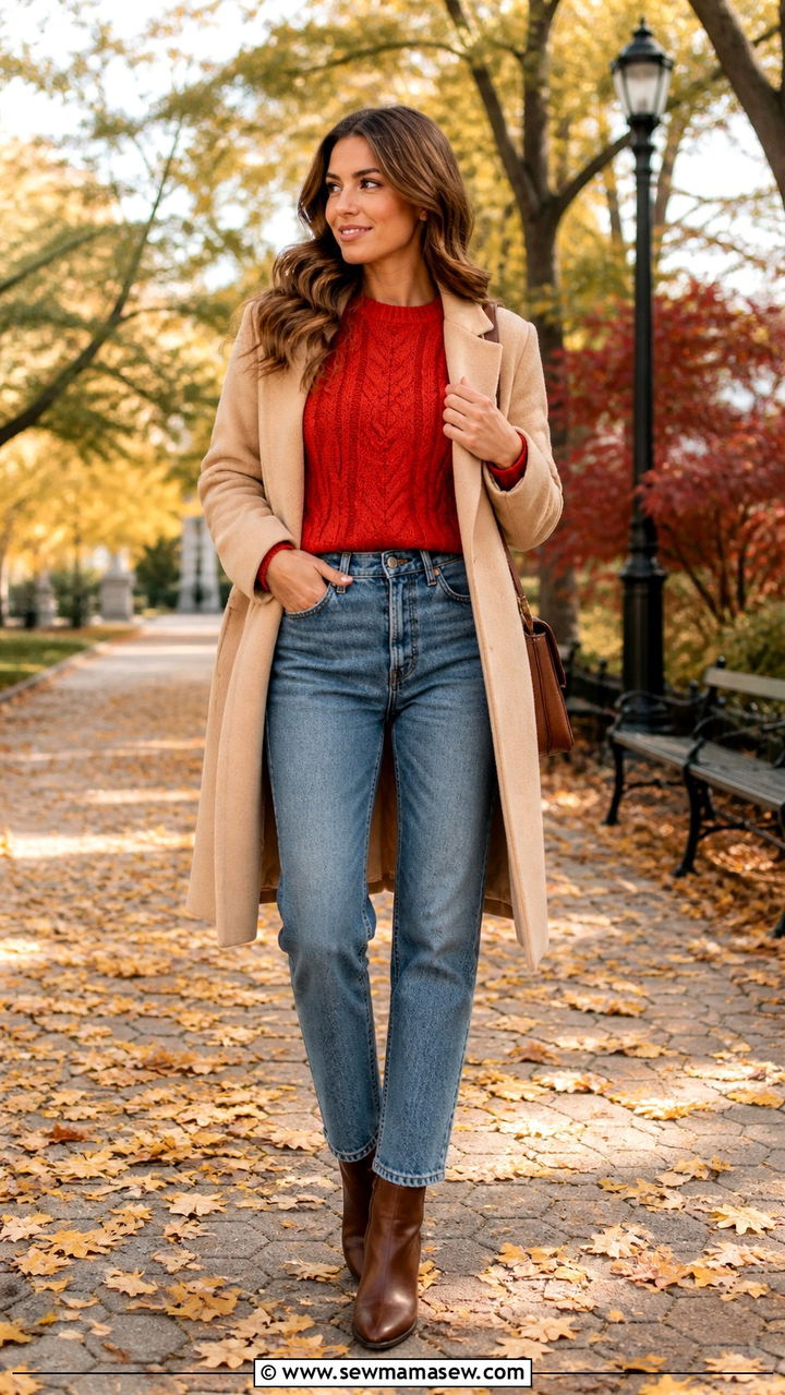 Tomato Red Sweater and Jeans Outfit - 40 All tomato red outfit ideas