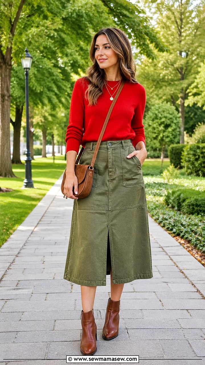 Tomato Red and Olive Green Outfit - 40 All tomato red outfit ideas