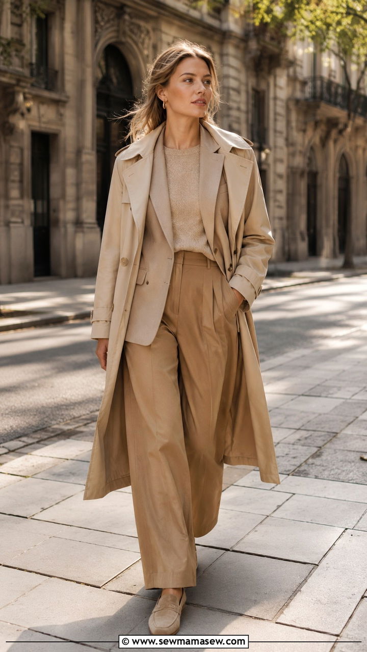 Tonal Beige Layered Look With A Trench Coat - 20 Eclectic grandpa outfit ideas for work