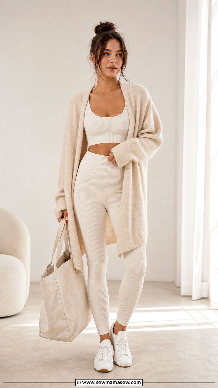 Tonal Ivory Layered Pilates Look - 30 Mat Pilates outfit ideas