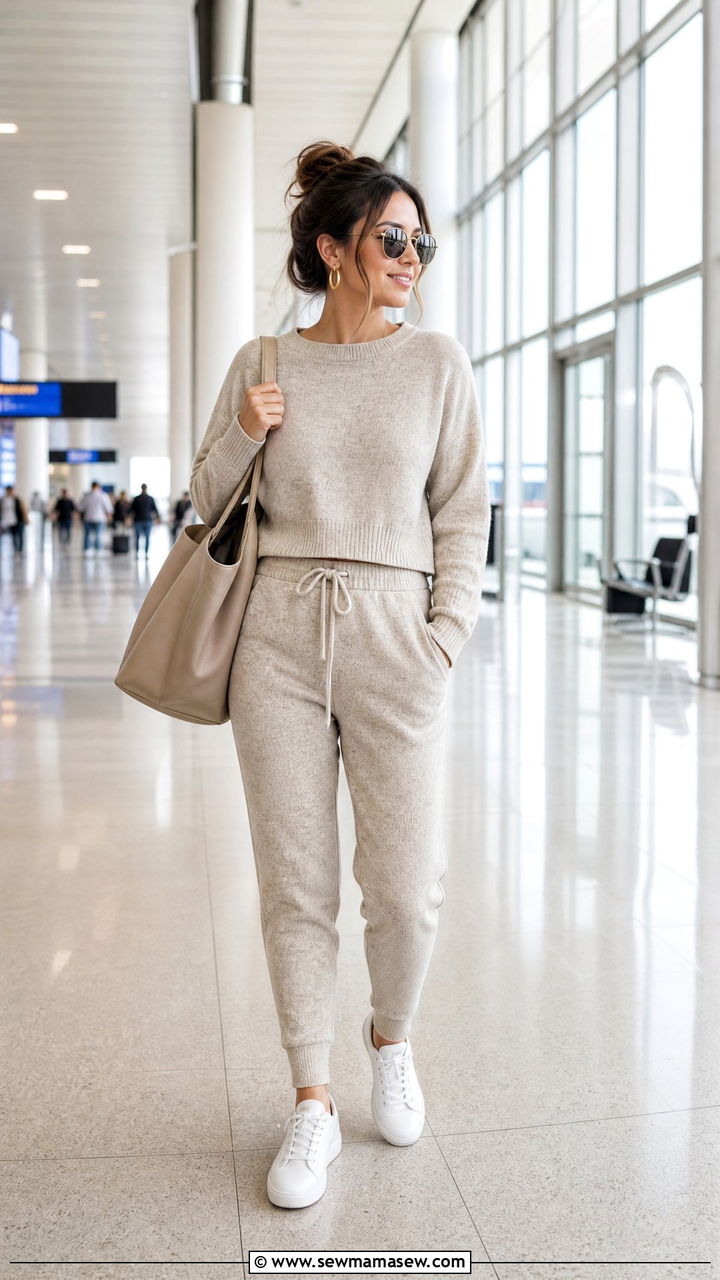 Tonal Knit Co Ord Set with White Sneakers Outfit - 25 Petite outfit ideas under 5'4