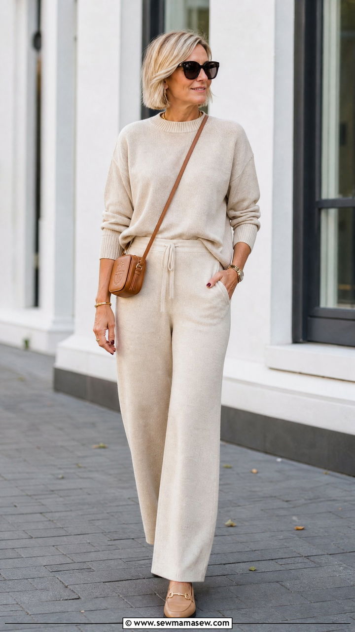 Tonal Knit Set with Loafers - 35 Minimalist outfit ideas for women over 40